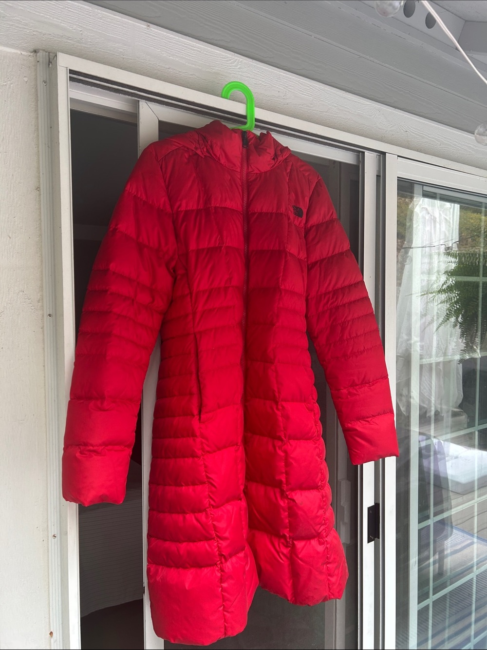 The North Face Red Quilted Long Down Jacket